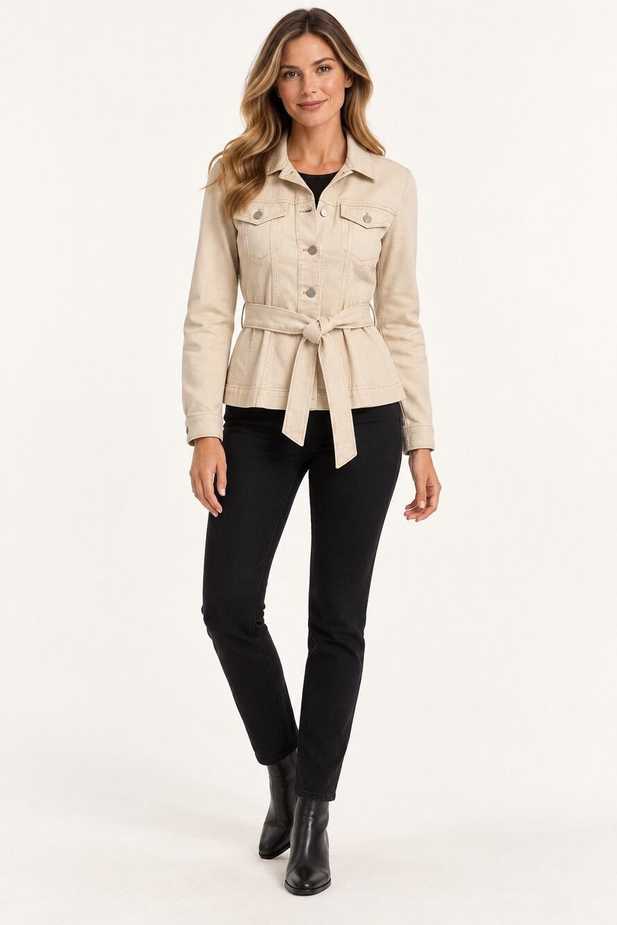 NWT Ann Taylor Cream Belted Denim Jacket Women’s Size Small